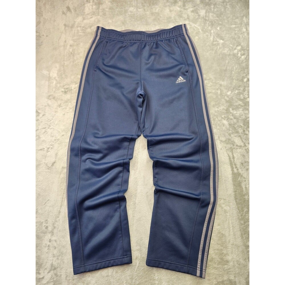 Adidas Mens Large Blue Climawarm Fleece Sweatpants 3 Stripe Track Pants Open Hem